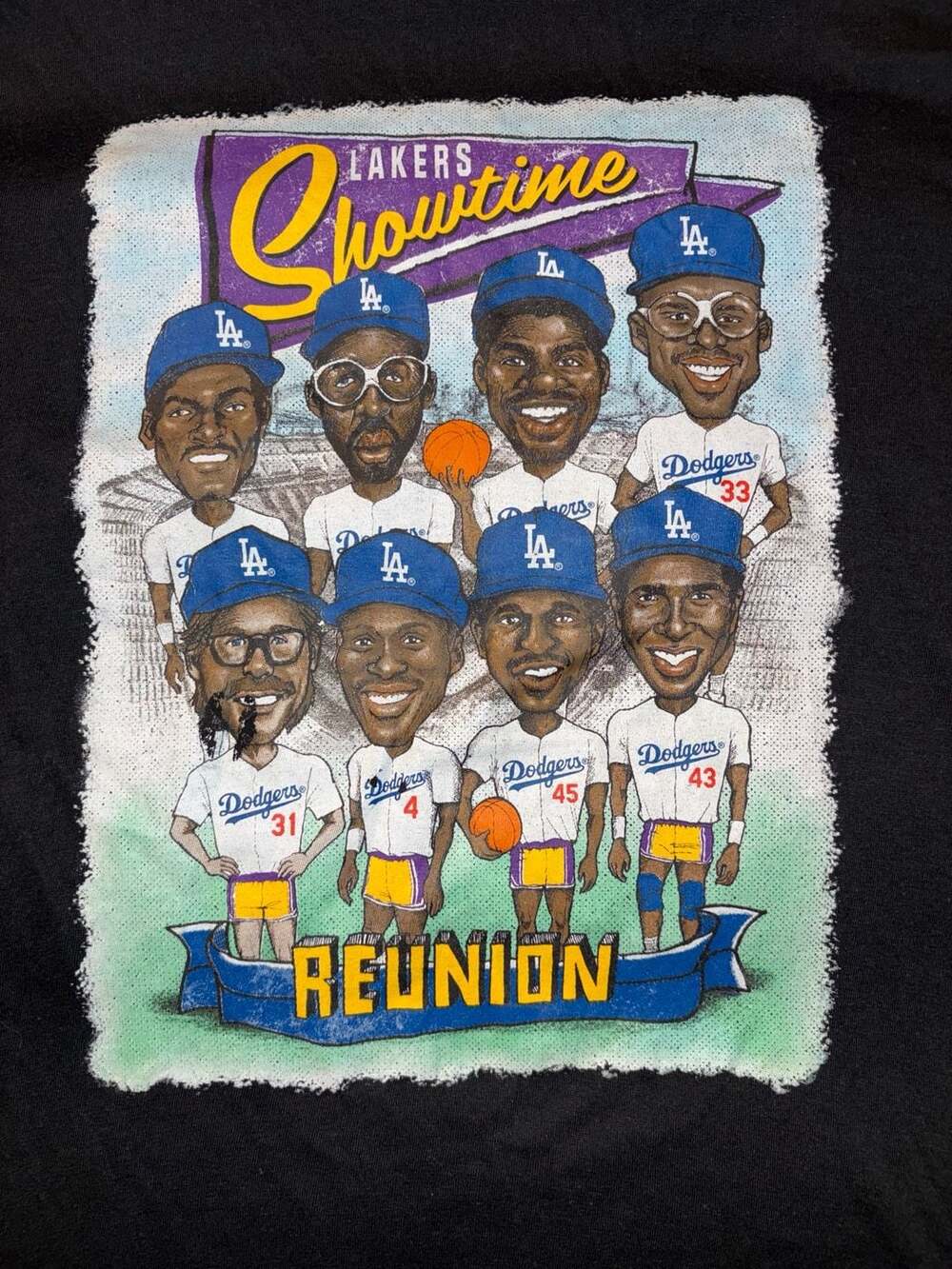 Los Angeles Dodgers Lakers Showtime Reunion Black T-Shirt
